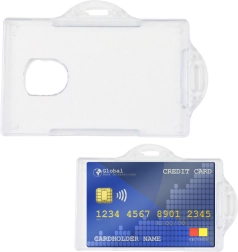 Transparent horizontal badge holder made of hard plastic