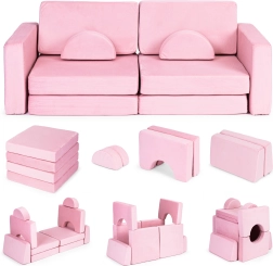 Opvouwbare modulaire kinderbank voor 2 kinderen, 10 kussens ECOTOYS – roze