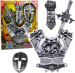 Grote ridderset masker harnas zwaard beschermer zilver