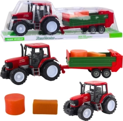 Tractor with trailer and hay bales, red, 62 cm