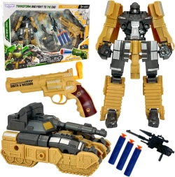 Woopie 3-en-1 robot transformable, char et pistolet à fléchettes en mousse – marron