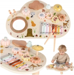 Wooden musical activity table for children with xylophone and bell