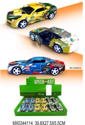 Metal model of a sports car with opening doors and pull-back function