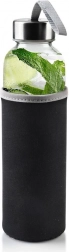Glazen waterfles met neopreen hoes 490 ml zwart