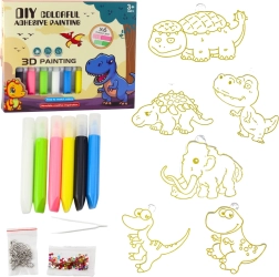 Creatieve DIY-set – glazenhanger-dinosaurussen met 6 gelpennen