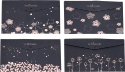 Plastic documentenmap met drukknoop 33 × 23 cm – bloemenmotief