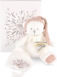 Gift set doudou pink teddy bear with pacifier holder and blanket 20 cm
