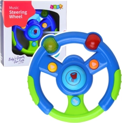 Interactive kids’ steering wheel with lights and sounds, green-blue
