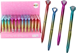 Ballpoint pen with sparkling diamond, gold body, blue refill 0.7 mm