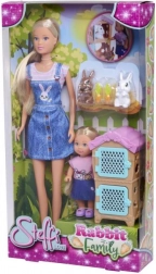 Puppe Steffi und Evi mit Kaninchenfamilie