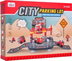 Brandweergarage met zacht autootje – tweelaagse parkeergarage voor kinderen