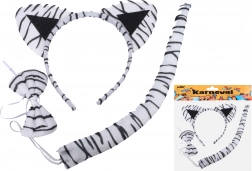 Carnavalsset – witte tijger (haarband, staart en vlinderdas)