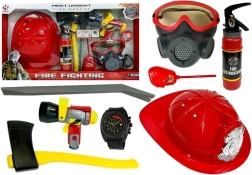 Brandweerset voor kinderen – helm, masker, bijl, breekijzer en accessoires, rood