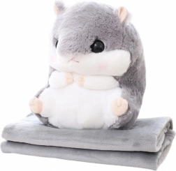 Pluchen hamster 3-in-1 met deken en handwarmer, grijs 35 cm