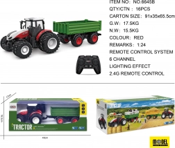 Remote-controlled red tractor with green trailer 1:24