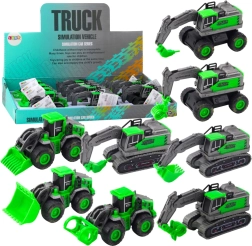 Véhicule de chantier à entraînement à friction – mini pelle, chargeuse ou bulldozer, vert