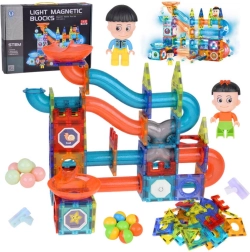 Magnetische verlichte 3D-blokken – grote knikkerbaan, 142 delen