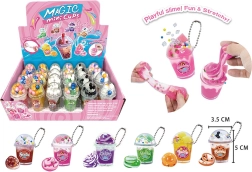 Sleutelhanger met mini-slijm in een bekertje