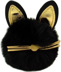 Sleutelhanger met pluizige pompon kat