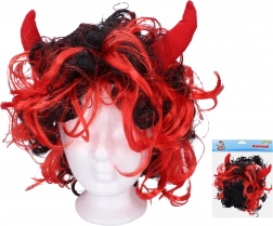 Pruik met rode horens voor duivels en duivelinnen