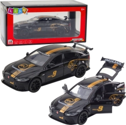 Voiture de sport en métal 1:32 à rétrofriction, lumières et sons – noire