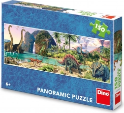 Panoramische puzzel Dino Dinosaurussen bij het meer 150 stukjes