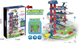 Grande aire de stationnement interactive avec ascenseur électrique et tapis de jeu, 2 voitures en métal et accessoires