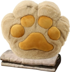 Plush pillow with hand pocket and blanket, beige 40 cm