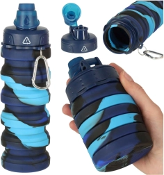 Opvouwbare siliconen waterfles met handvat 500 ml blauw