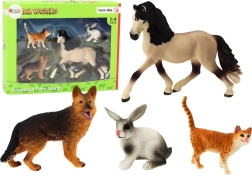 Set of Domestic Animal Figures - Horse, Dog, Rabbit, Cat, 4 pieces