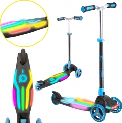 Trottinette tricycle pour enfants EVO Rainbow Blast avec plateforme LED, pliable et réglable en hauteur, bleu