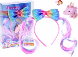 Meisjesset haaraccessoires met regenboogstrik, eenhoorn en ring