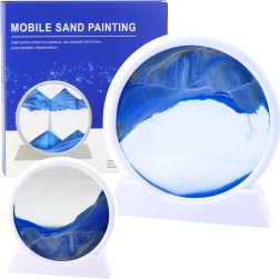 3D Moving Sand Picture, 360° Rotating, White, Blue Sand