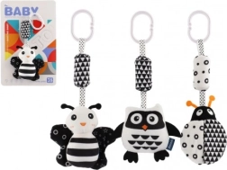 Hanging black-and-white plush toy for stroller and crib, 30 cm