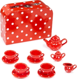Red Polka-Dot Tea Set BIGJIGS TOYS for Children