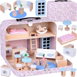 Flower House Dollhouse in a Suitcase with Wooden Furniture
