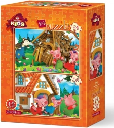 ART PUZZLE The Three Little Pigs – set of 2 puzzles (24 and 35 pieces), 34 × 24 cm