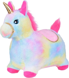 Inflatable bouncy unicorn with plush cover and pump