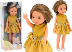Puppet in yellow dress with brown hair 33 cm