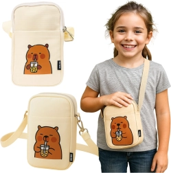 Crossbodytas voor kinderen en dames met capibara, wit, 20 × 14,5 cm