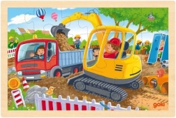 Puzzle en bois GOKI – pelleteuse, 24 pièces