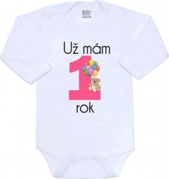 Baby bodysuit with print New Baby I’m already 1 year old, pink