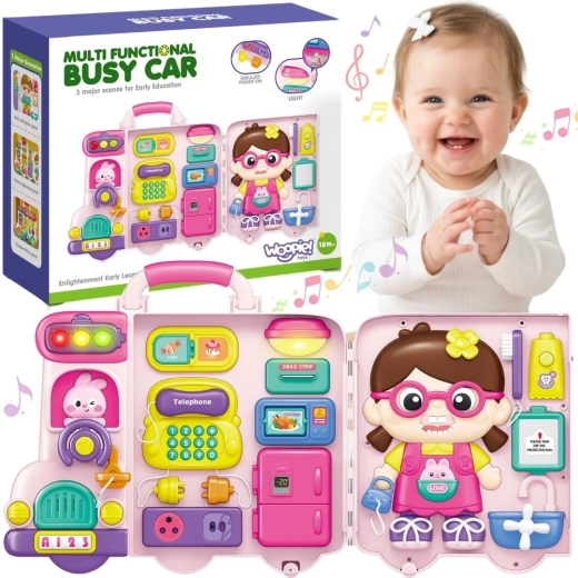 Woopie Interactive Manipulative Activity Board Busy Car 3-in-1 in a Suitcase with Sound and Light