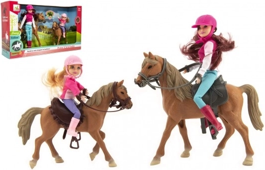 Set of Jockeys with Horses Play Together