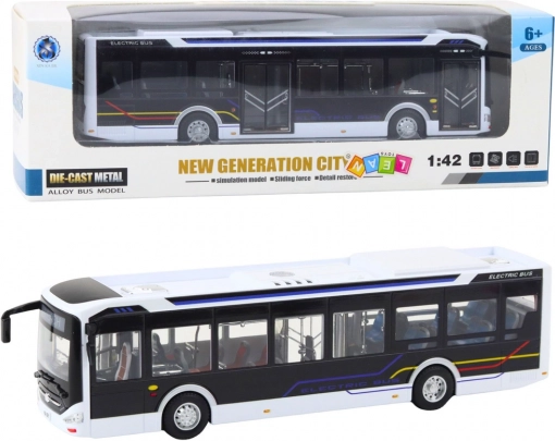 Metal city bus with lights and sounds 1:42 white