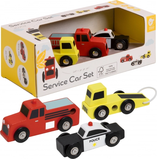 Classic World voitures en bois Police Pompier Dépanneuse ensemble 3 pcs