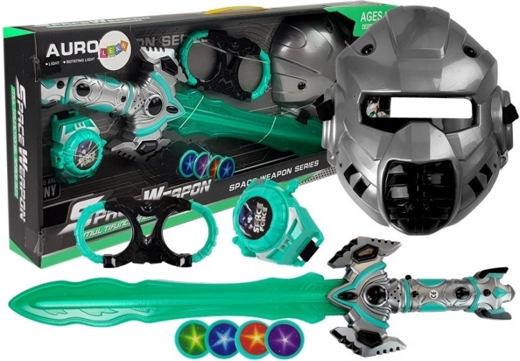 Kosmische speelgoedset met lichtzwaard, masker en schijfschieter