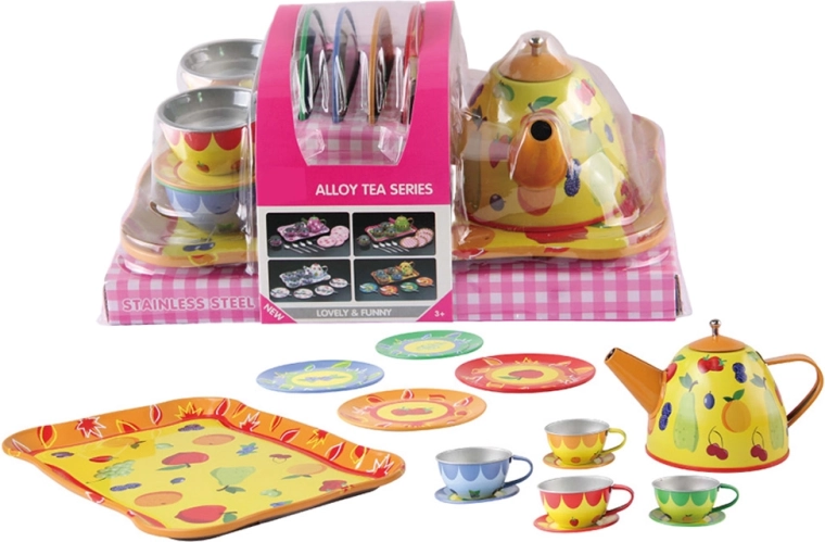 Tin tea set with accessories, 15 pcs