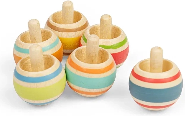 Toupie en bois avec rayures colorées