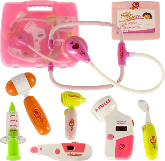 Medical set in a suitcase with effects pink